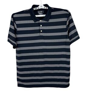 Chaps Mens Size XL Stay-Dry Navy Striped Polo Shirt